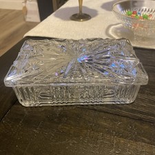 Vintage Glass Crystal Jewelry Trinket Box with Lid  diamond cut  .5 x 3 x 2