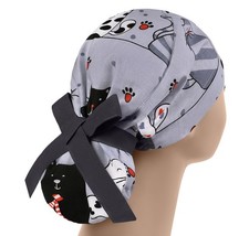 Scrub hats, nurse scrub cap, womens surgical hat, ponytail scrub cap cats