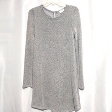 Everly Womens Small Knit Shift Sweater Dress Marled Gray Long Sleeves Zip Back