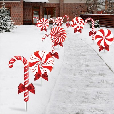 12 Pcs Christmas Yard Decor Outdoor Peppermint and Candy Cane Yard Decoration...