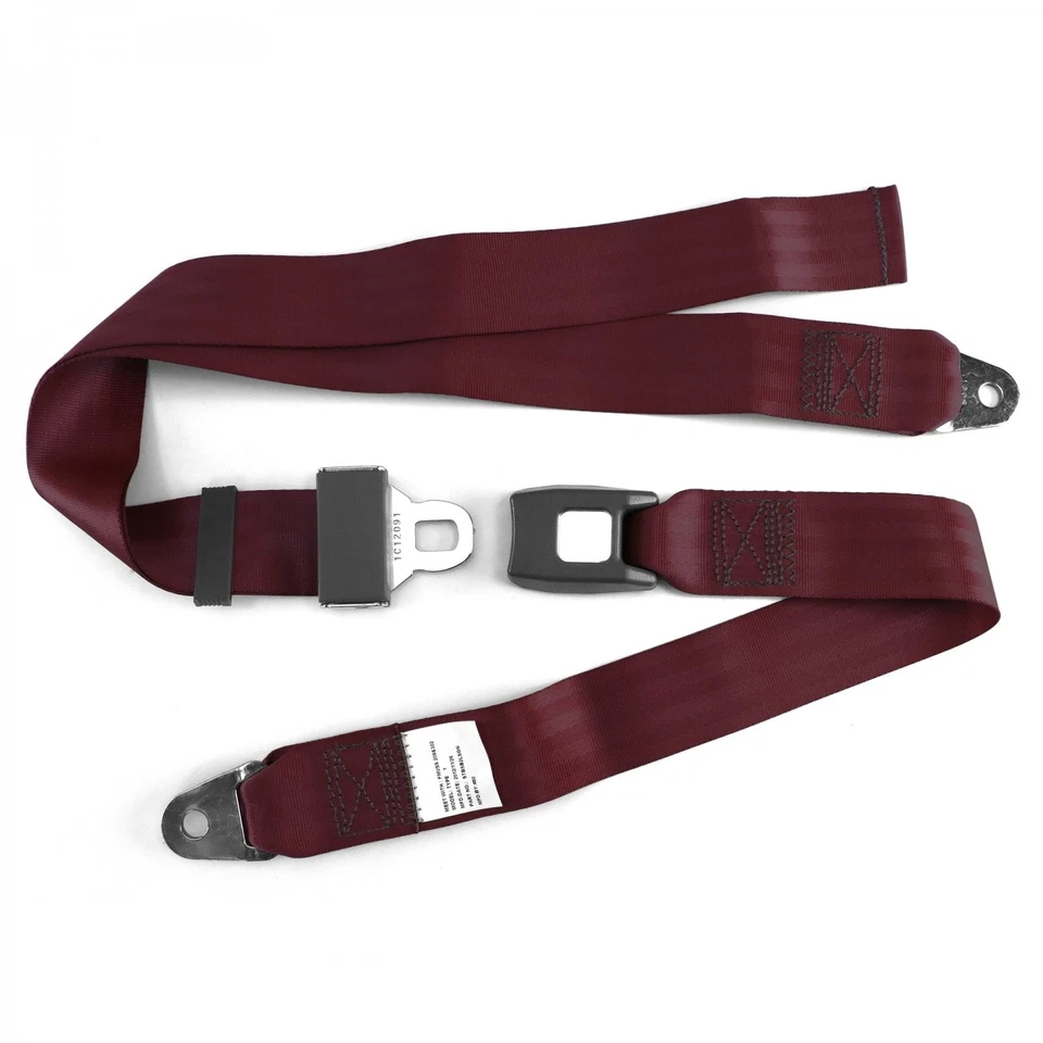 Early Cars 1941 - 1948 Standard 2pt Burgandy Lap Bench Seat Belt Kit - 3 Belts   - Image 2 of 4