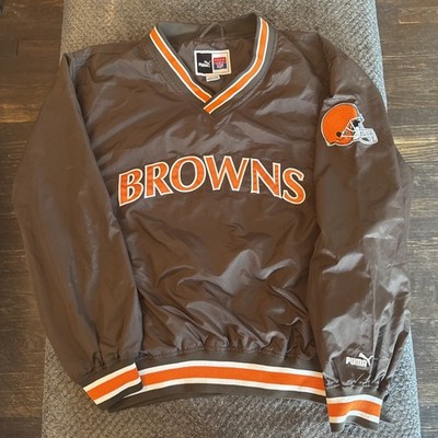 Vintage Puma Cleveland Browns NFL Windbreaker Jacket Pullover Mens Medium Brown