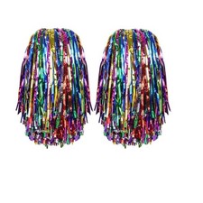 2Pcs Cheerleading Pom Poms - Rainbow Pompoms for School Sports Dance