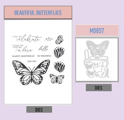 BEAUTIFUL BUTTERFLIES Metal Cutting Dies & Clear Stamps Scrapbook DIY Card Handm