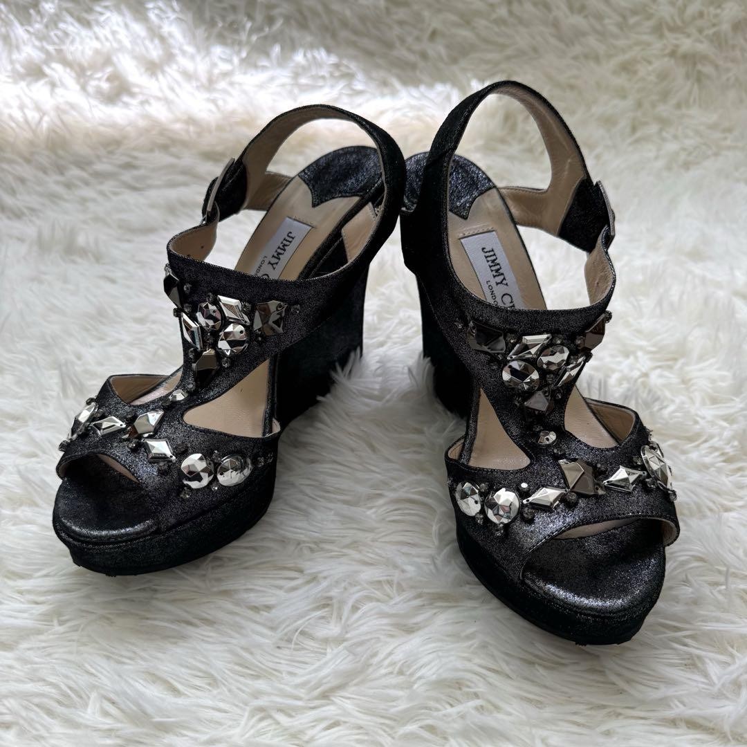 APL Jimmy Choo Mules sandali tacco pietra perline pelle nero EU38 US8 69315c
