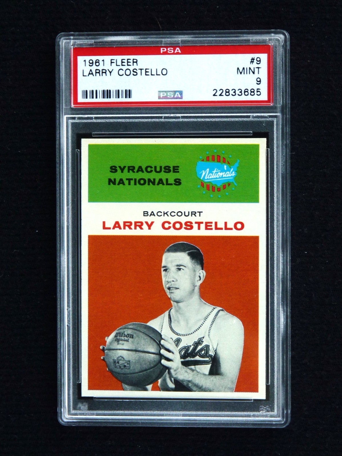 1961 Fleer Basketball #9 Larry Costello, PSA 9 (Mint) *** CENTERED ***