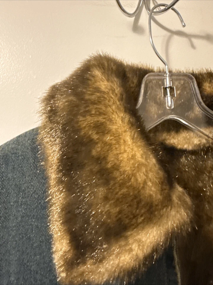 Chaleco de Jean Espirit Reversible de Piel Sintética Grande Azul Chaqueta de Jean L De Colección Años 90 y2k Foto 4 de 4