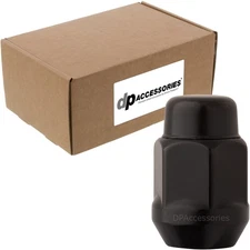 Black M12x1.50 Lug Nuts Closed End Bulge Acorn; 21mm Hex; 1.4" Tall; Box of 100