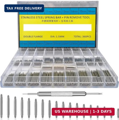 360Pcs (8-25mm) Watch Band Pins, Professional Watch Spring Bar + Bands Strap Lin