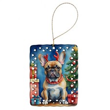 French Bulldog Christmas Reindeer Porcelain Ornament DAC7784CO2
