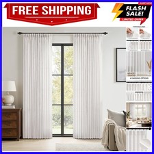 Pinch Pleated Linen Curtains 90 Inches Long 2 Panels for Bedroom Living Room,...