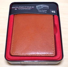 Brand New Mens Leather Slim Pocket Wallet With Wing Roundtree & Yorke MSRP $45