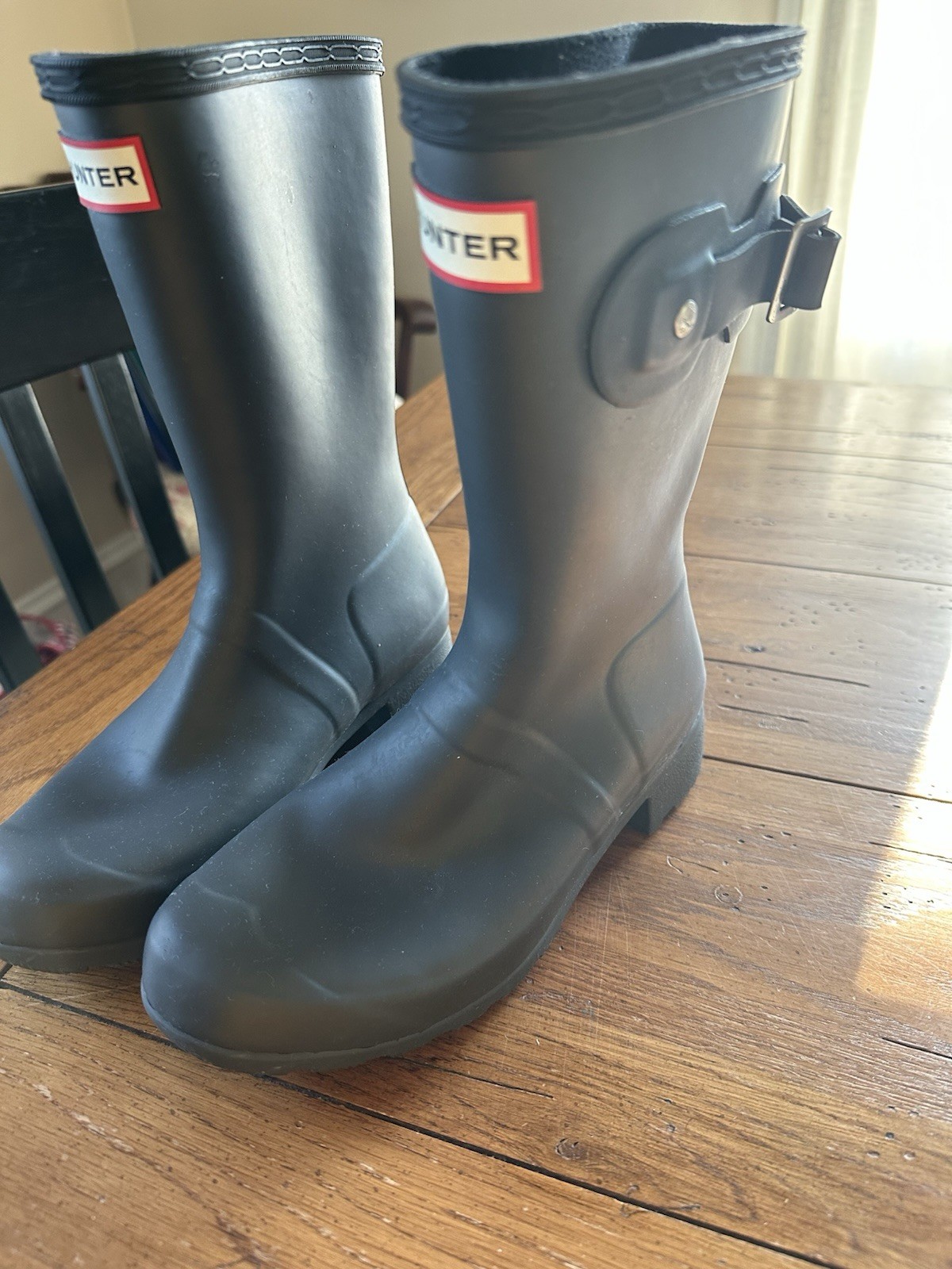 Hunter Original Short Black Rain Boot Side Adjustable Strap Women Size 5
