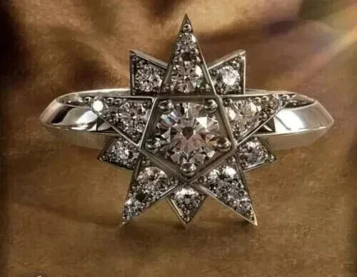 2Ct Round Cut Real Moissanite 14K White Gold Plated Women's Star Engagement Ring