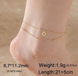 Stainless Steel Ankle Chain Bracelet With Star Of David! Star Of David Anklet!