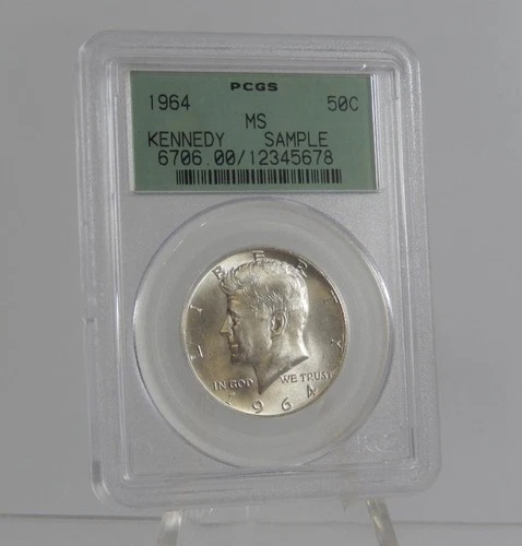 Old Green Label PCGS SAMPLE 1964 MS Kennedy Silver Half Dollar 50C Coin SL096