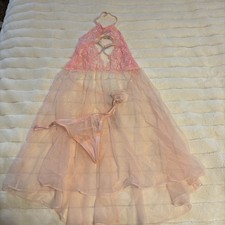 NWT Victorias Secret Sheer Babydoll With Matching G String Lace Top Blush Pink