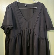 Baby Doll Tunic Top 2XL V Neck Short Ruffled Sleeve Shein Curve Goth Peasant