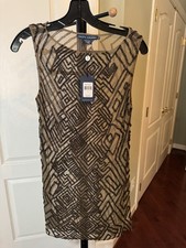 Lauren Ralph Lauren Dress Womens 4 Light Brown Sequin Stripe Cocktain Sheath