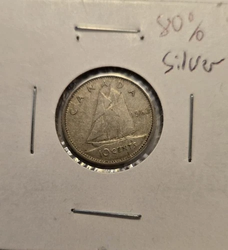 1963 Canada 10 Cents Elizabeth II 80% Silver Coin