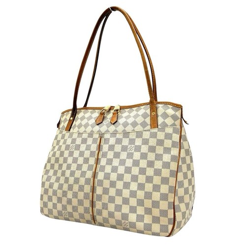 LOUIS VUITTON PVC Leather Tote Bag Off White Brown Shoulder Damier Azur GM Women