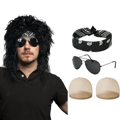 Vokuhila Perücke Damen Herren Gothic Punk Rocker Party Kostüm Zubehör 5 Stück