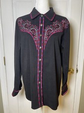 Vintage Bob Mackie Wearable Art Black Western Shirt Top Medium Embroidered