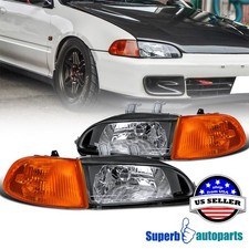 Fits 1992-1995 Honda Civic 23dr Head Lights Blackcorner Lamps