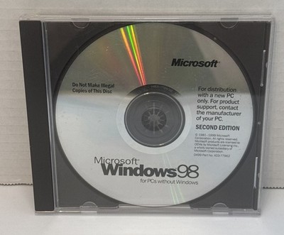 Microsoft Windows 98 Second Edition Install Disc. Disc Only (NO KEY!)