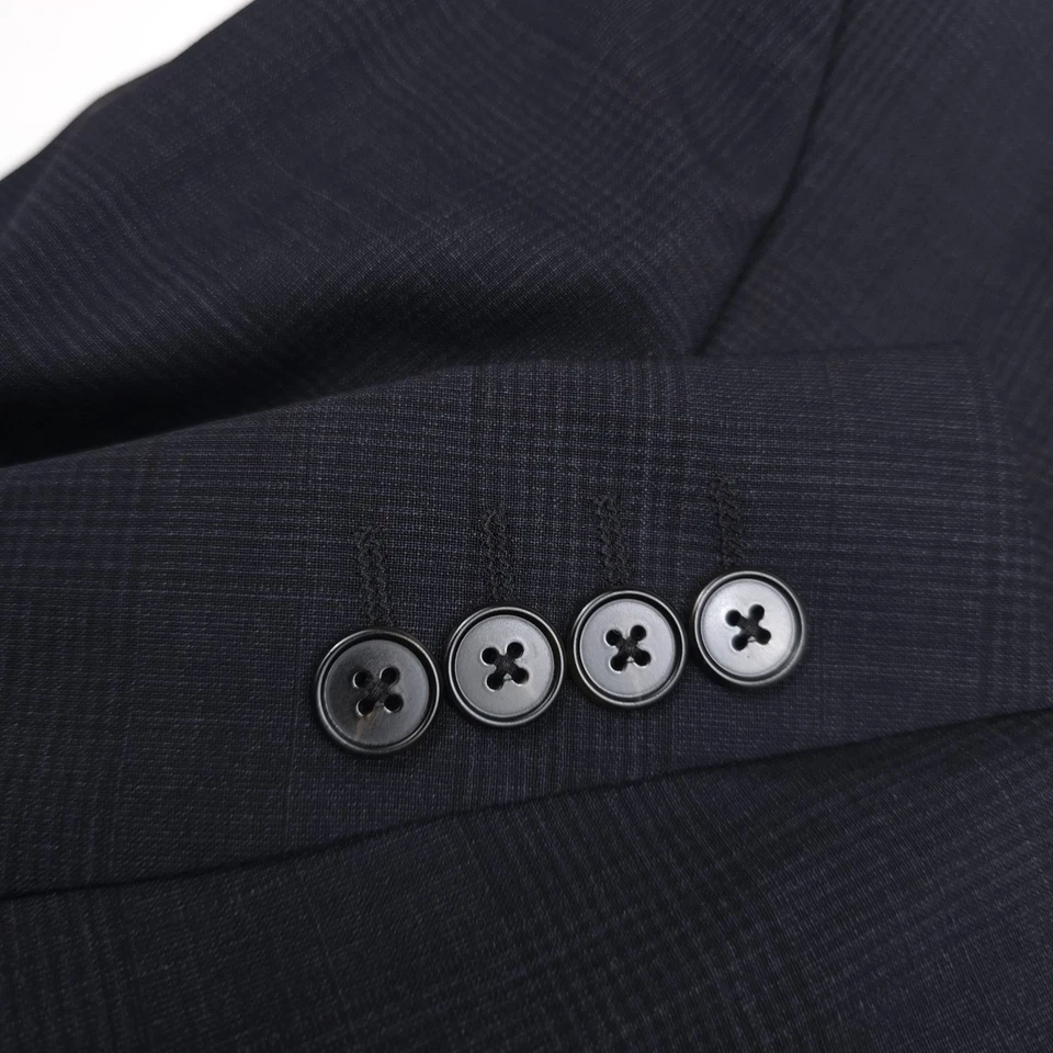 $595 Theory Chambers Navy Blue Tonal Plaid Suit Jacket Blazer Mens Size 36S - Image 3 of 4