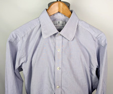 TURNBULL ASSER Cotton Dress Shirt White Blue Check Sz 17.5 - 33 England