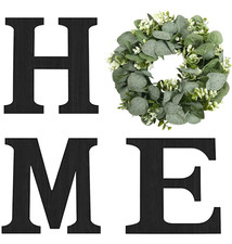 Wood Home Sign with Artificial Eucalyptus Wreath for O, Hanging Farmhouse Wall H