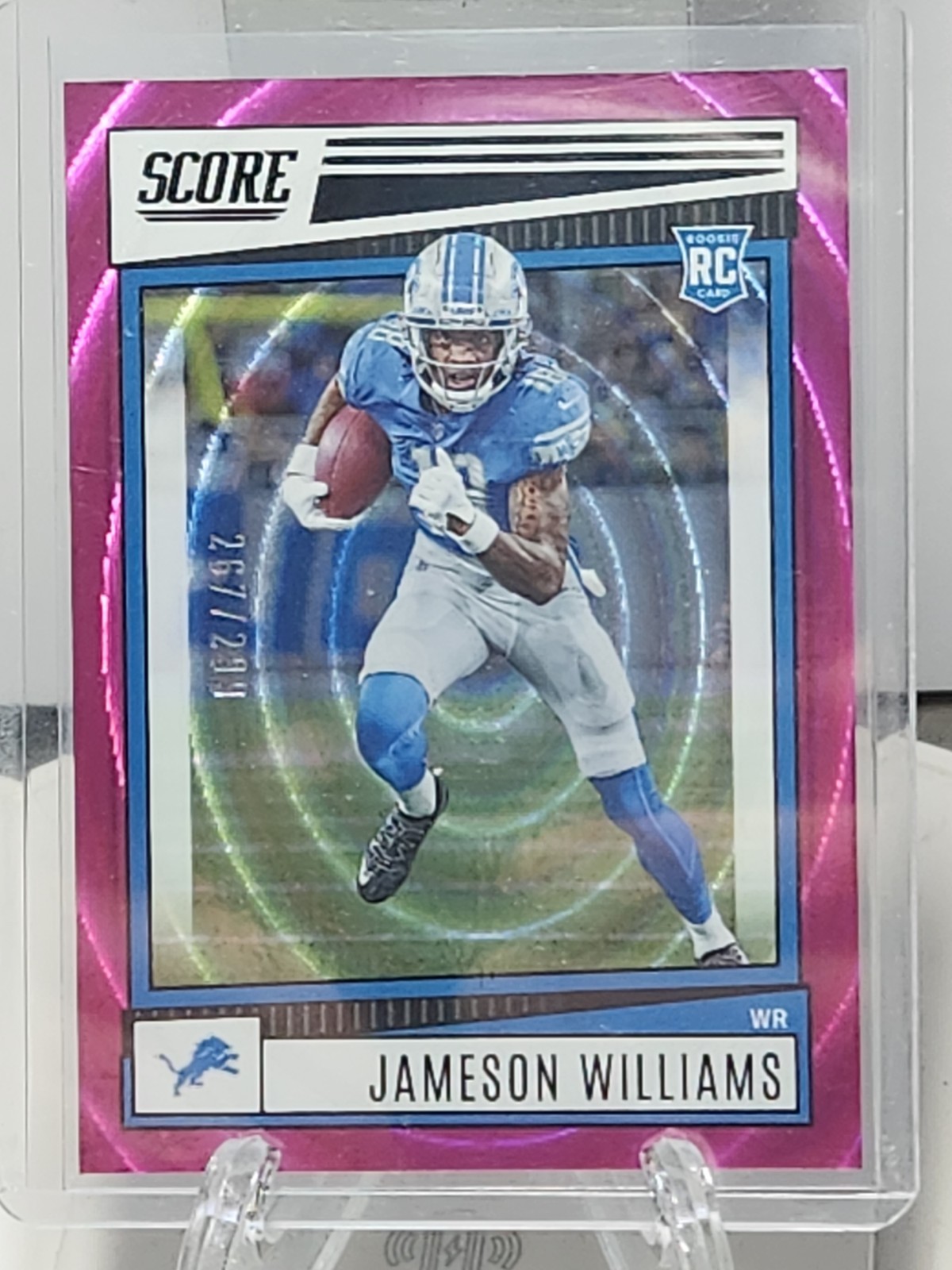 2022 Score Jameson Williams #377 Fuscia Eliptical /299 (RC) Detroit Lions