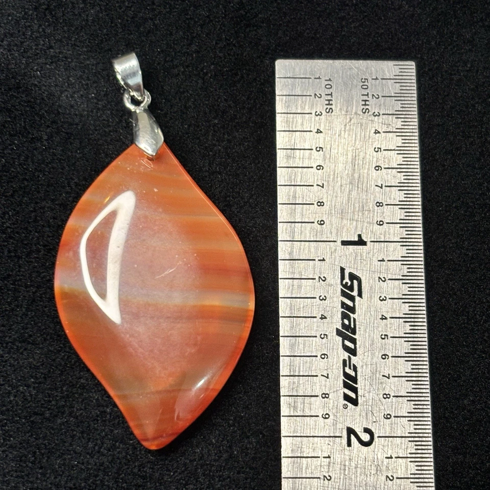 Colgante Artesanal Naranja Bandas Ágata Forma de Lágrima Tono Plata Boho  Foto 2 de 3