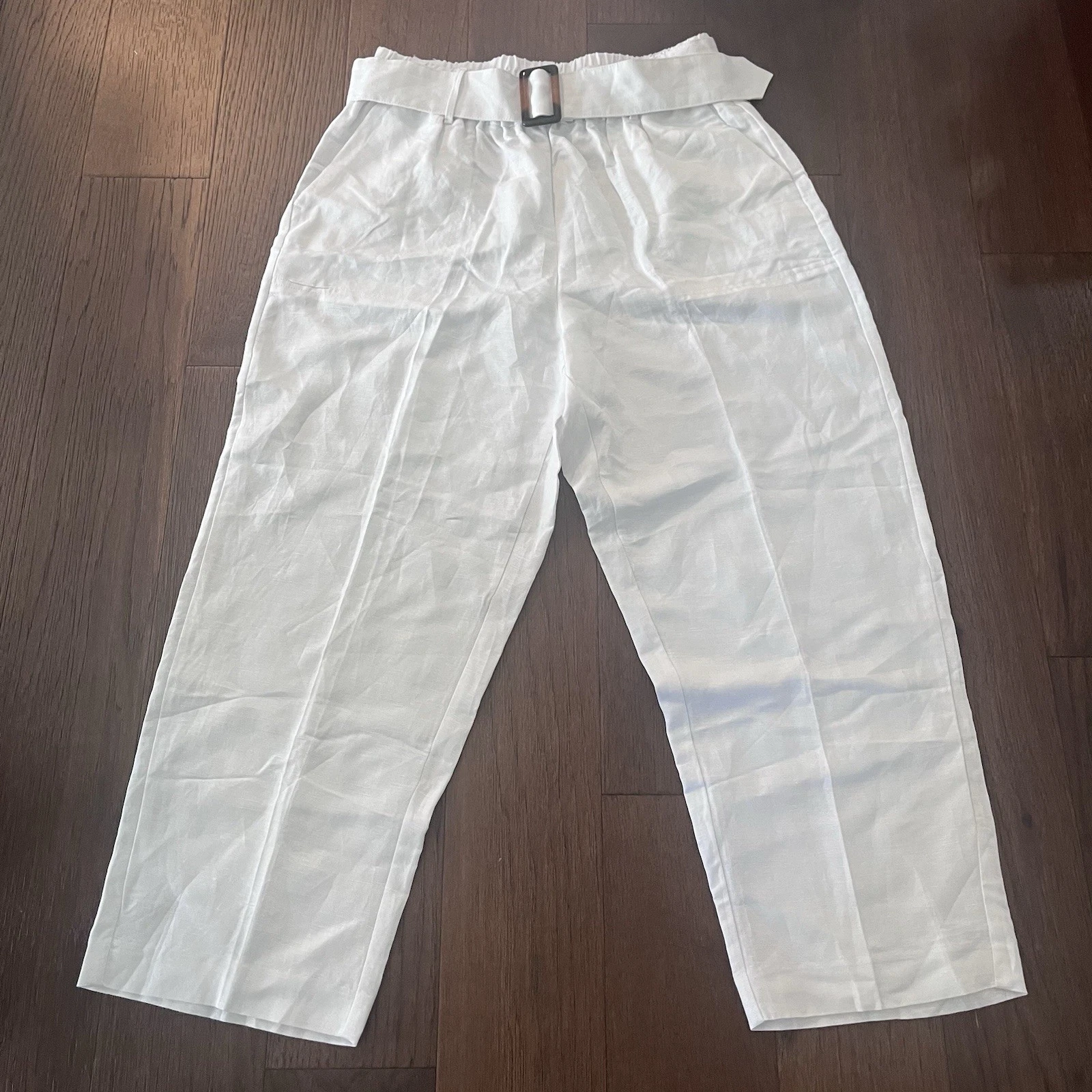 Laura Linen blend belted capri pants NWT summer white size 10