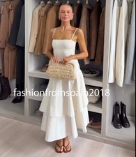 ZARA NEW WOMAN STRAPPY MIDI RUFFLED COMBINATION DRESS ECRU S-XL 4174/217/712