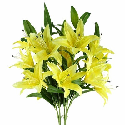Seidenlilienstiele 6er Pack 100 cm groß gelb verdrahtet 3 Blumenstiele Wohndeko groß