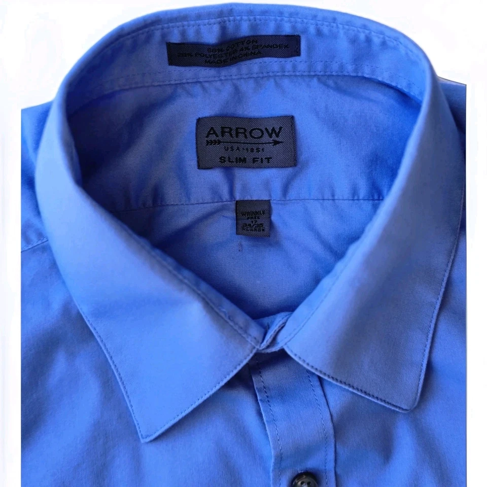 Arrow Men’s Slim Fit Wrinkle Free Light Blue Button Down 17-34/35 X-Large Nice - Image 4 of 4