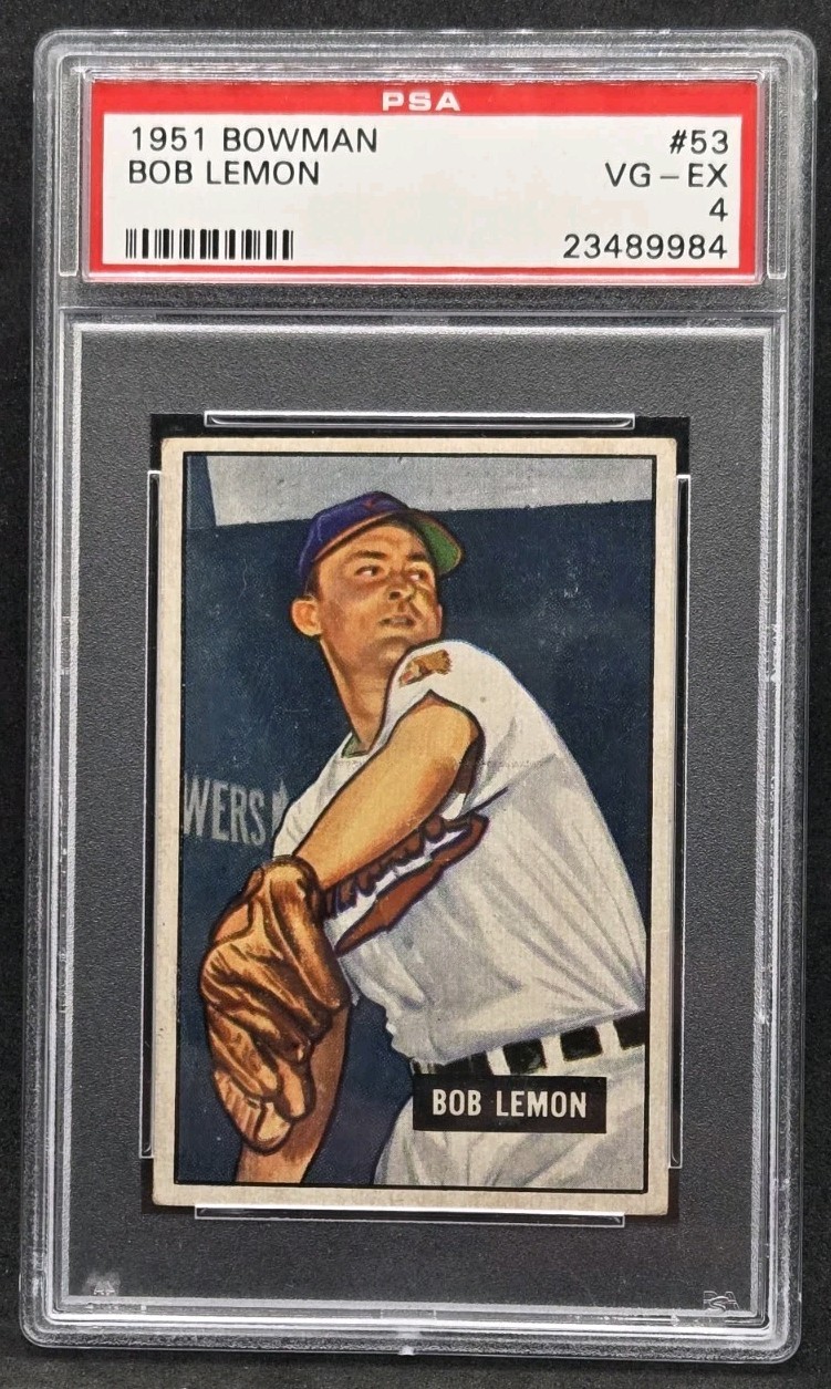 1951 Bowman Baseball Bob Lemon #53 Vintage Indians HOF Card Graded PSA 4 VG-EX