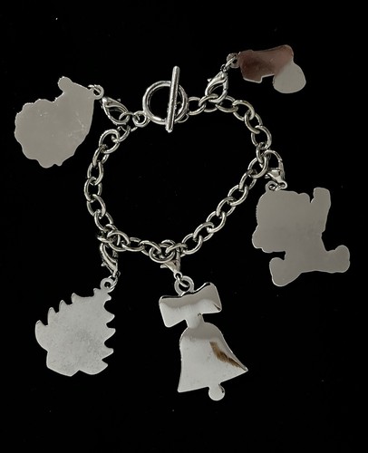 Lote de 2 pulseras vintage de esmalte navideño tono plata con clip en colgantes - Imagen 7 de 9