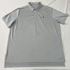 Ralph Lauren Polo Shirt Mens XL Gray Performance Stretch Blue Small Pony EUC