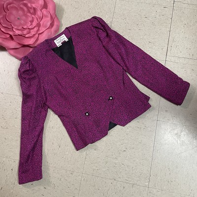 VTG RICKIE FREEMAN for TERI JON Womens Sz 10 Pink Black 100% Silk Jacket Blazer