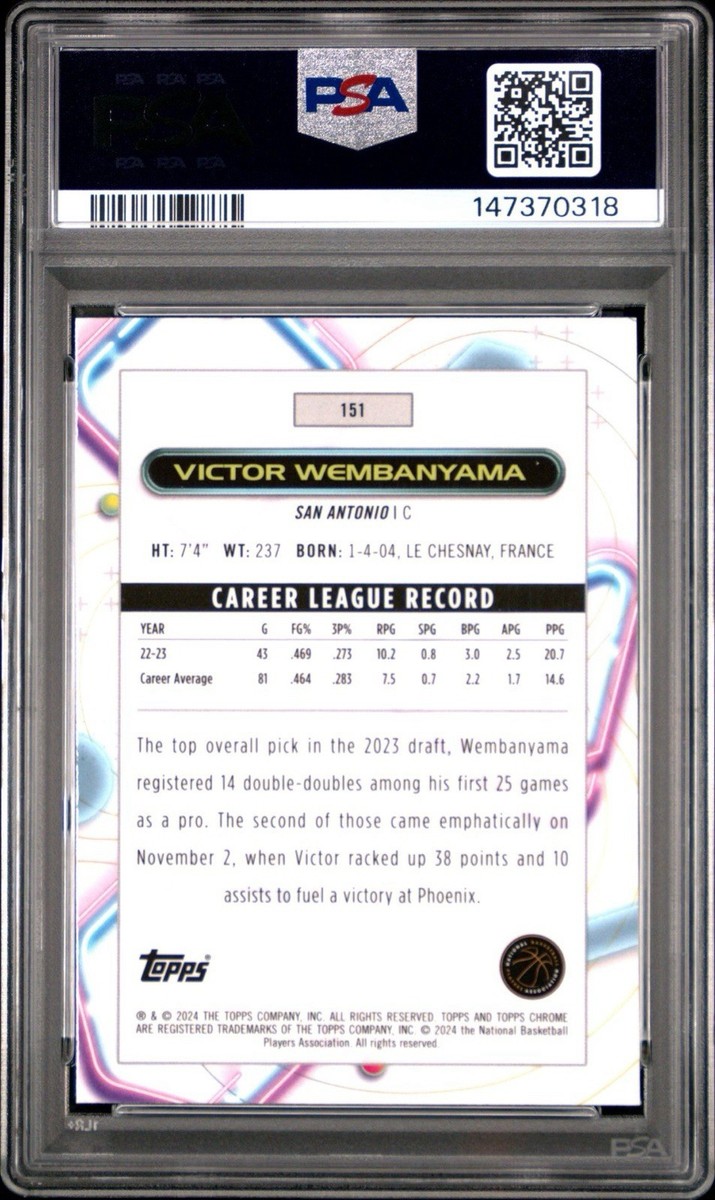 PSA 2023 TOPPS COSMIC CHROME RC 151 VICTOR WEMBANYAMA ROOKIE LOW