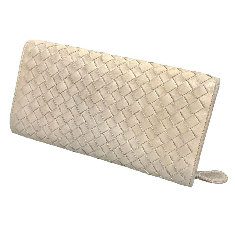 Auténtica Cartera Larga Bottega Veneta Marfil Intrecciato Cremallera Alrededor Foto 2 de 4