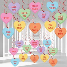 30 PCS Valentines Day Hanging Swirl Decorations Pre-Strung Candy Heart Hanging D