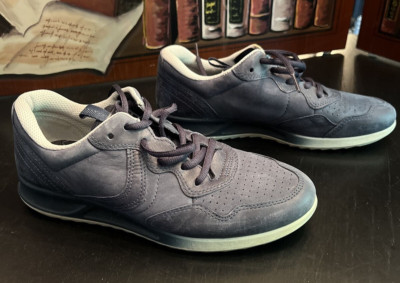Ecco Shoe Blue Leather Casual Walking Sneaker Women Size 37