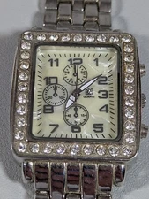NYC Pearlized Dial Rectangle Crystal Accent Case Link Bracelet Band Watch 6 Inch