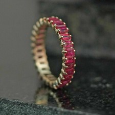 3Ct Emerald Cut Ruby Eternity Wedding Band Anniversary Ring 14K Yellow Gold Over