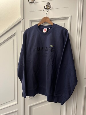 Rare supreme lacoste crewneck navy SS18 Large Brand new with tags