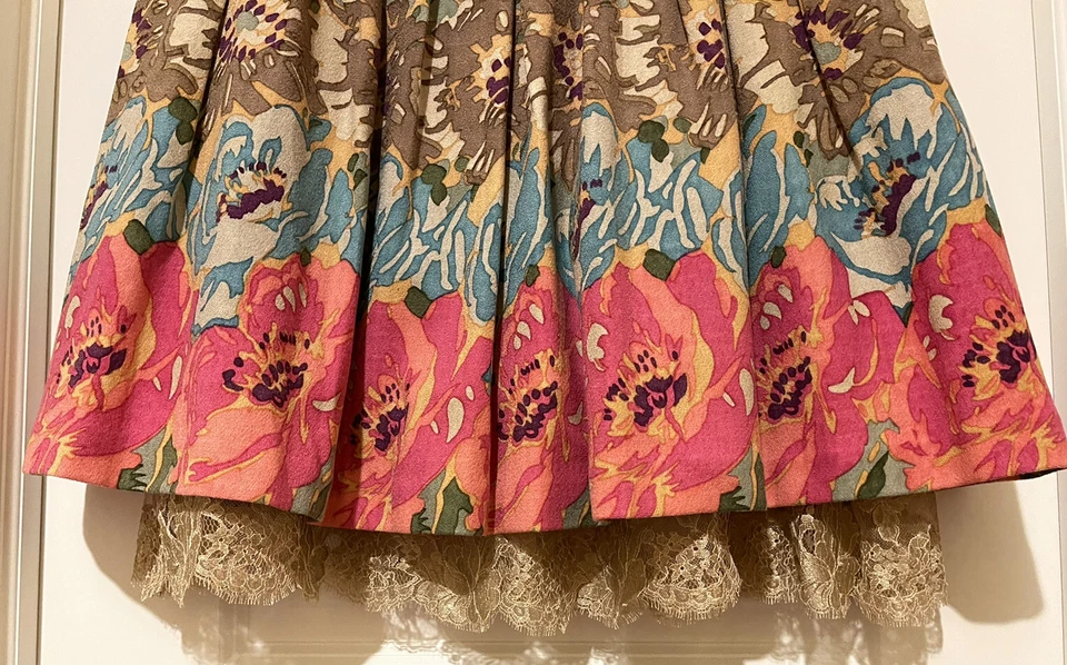 Tracy Reese Floral Full A-line Wool / Lace Detail Skirt ~Sz 4~ONE OF A KIND~ - Image 4 of 4